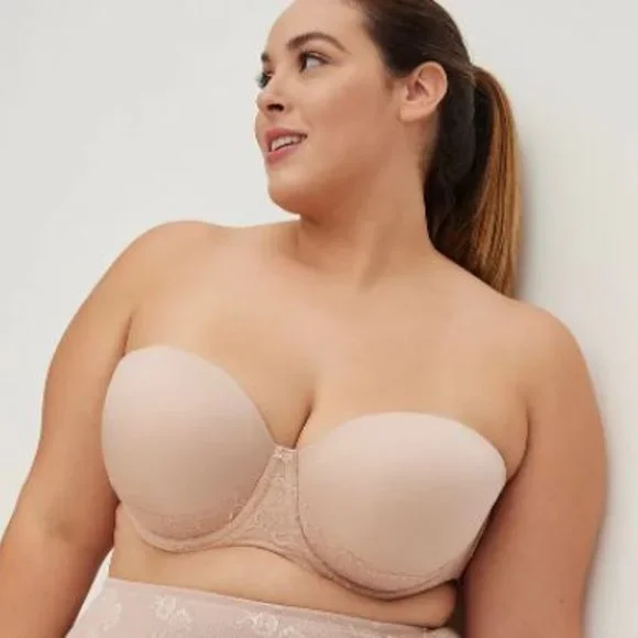 PUSH-UP MULTIWAY STRAPLESS BRA - MICROFIBER & LACE BEIGE - Picture 1 of 3